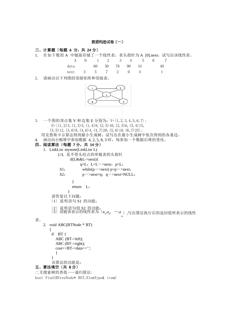 东南大学十套数据结构试题及答案_第1页