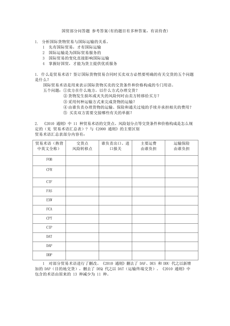 国贸部分问答题 参考答案_第1页
