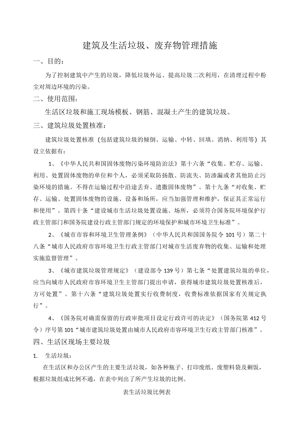 建筑物垃圾及生活垃圾管理措施_第1页