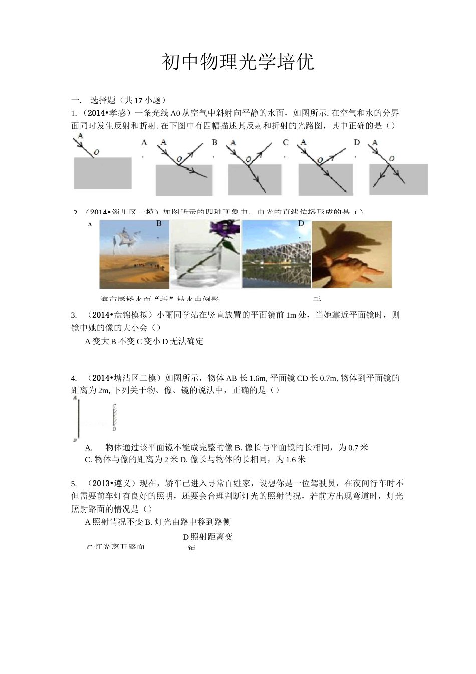 初中物理光学培优汇总_第1页