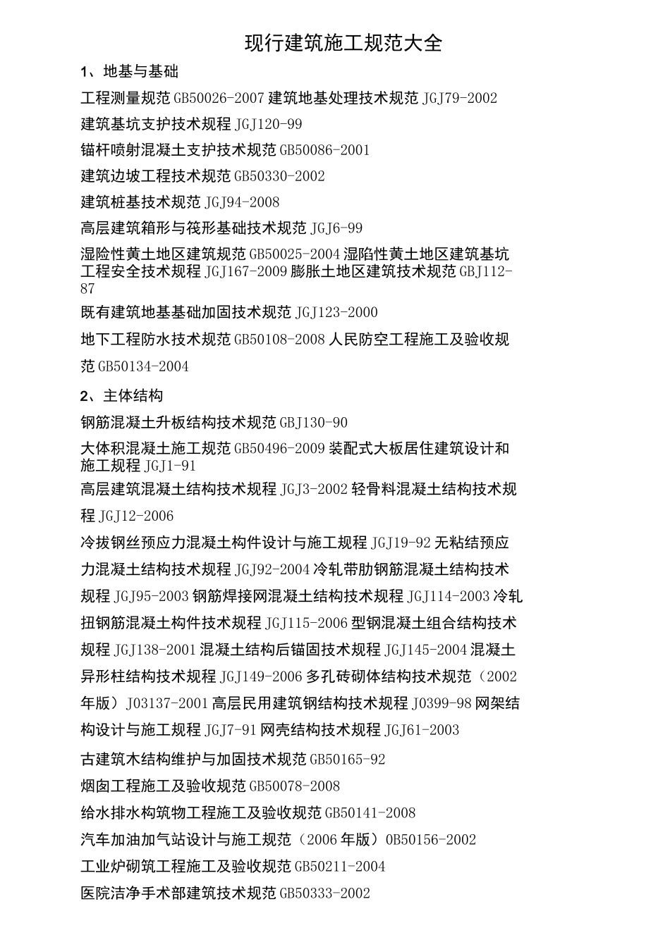 现行建筑施工规范大全_第1页