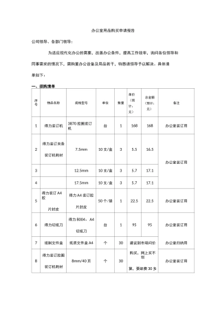 办公室用品购买申请报告