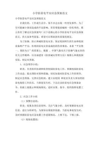 小学防雷电安全应急预案范文
