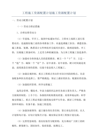 工程施工资源配置计划施工资源配置计划