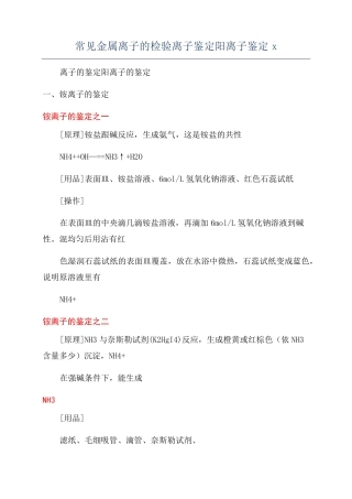 常见金属离子的检验离子鉴定阳离子鉴定x