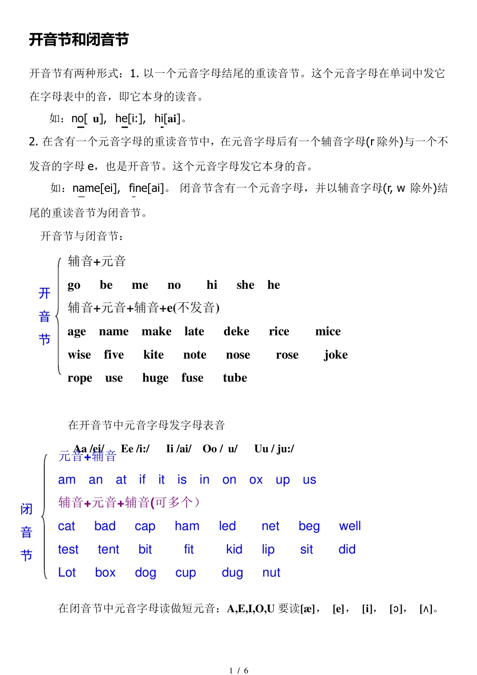 开音节和闭音节_第1页