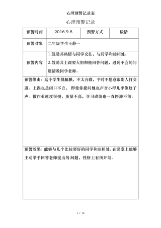 心理预警记录表