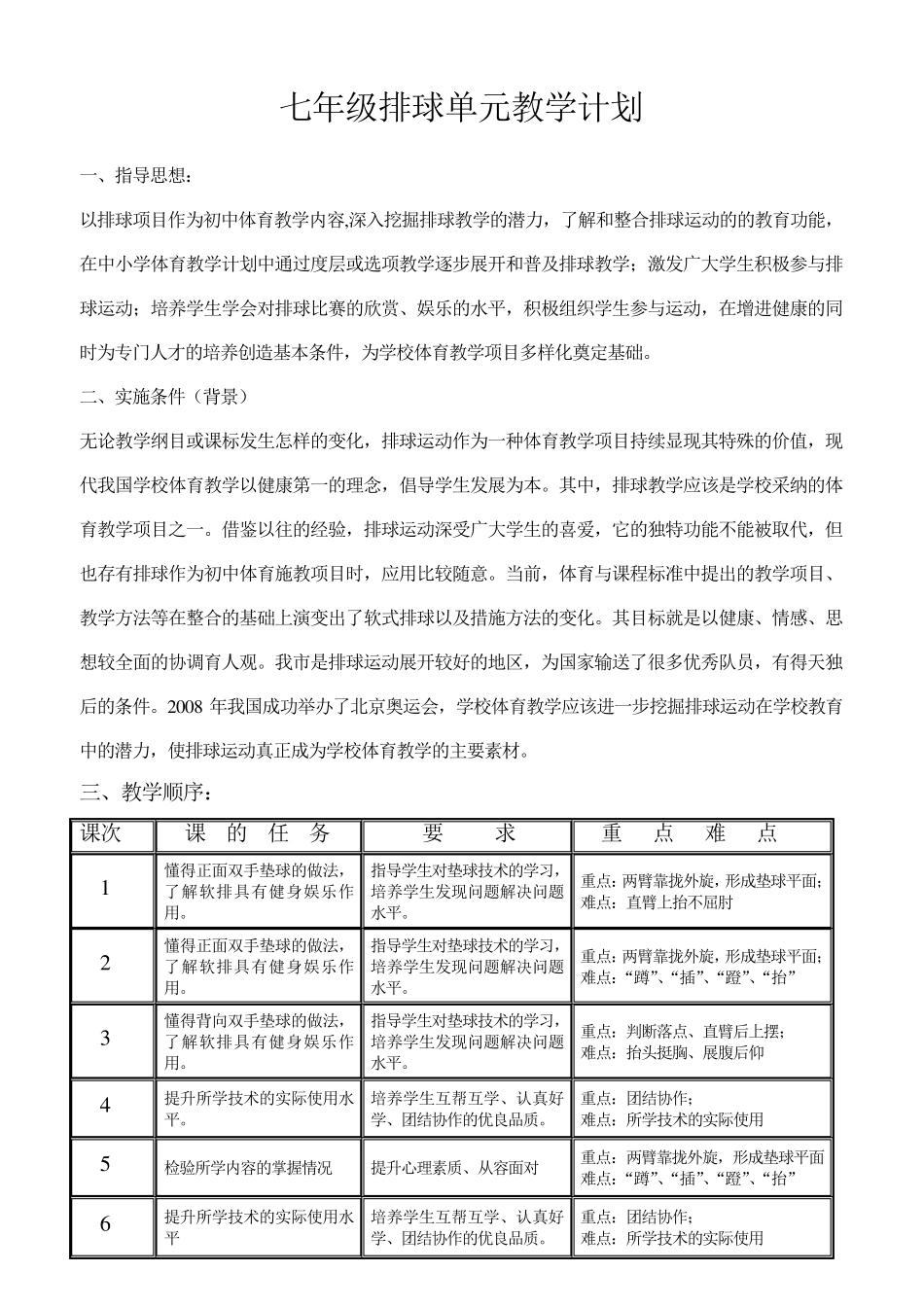 排球单元教学计划及教案_第1页