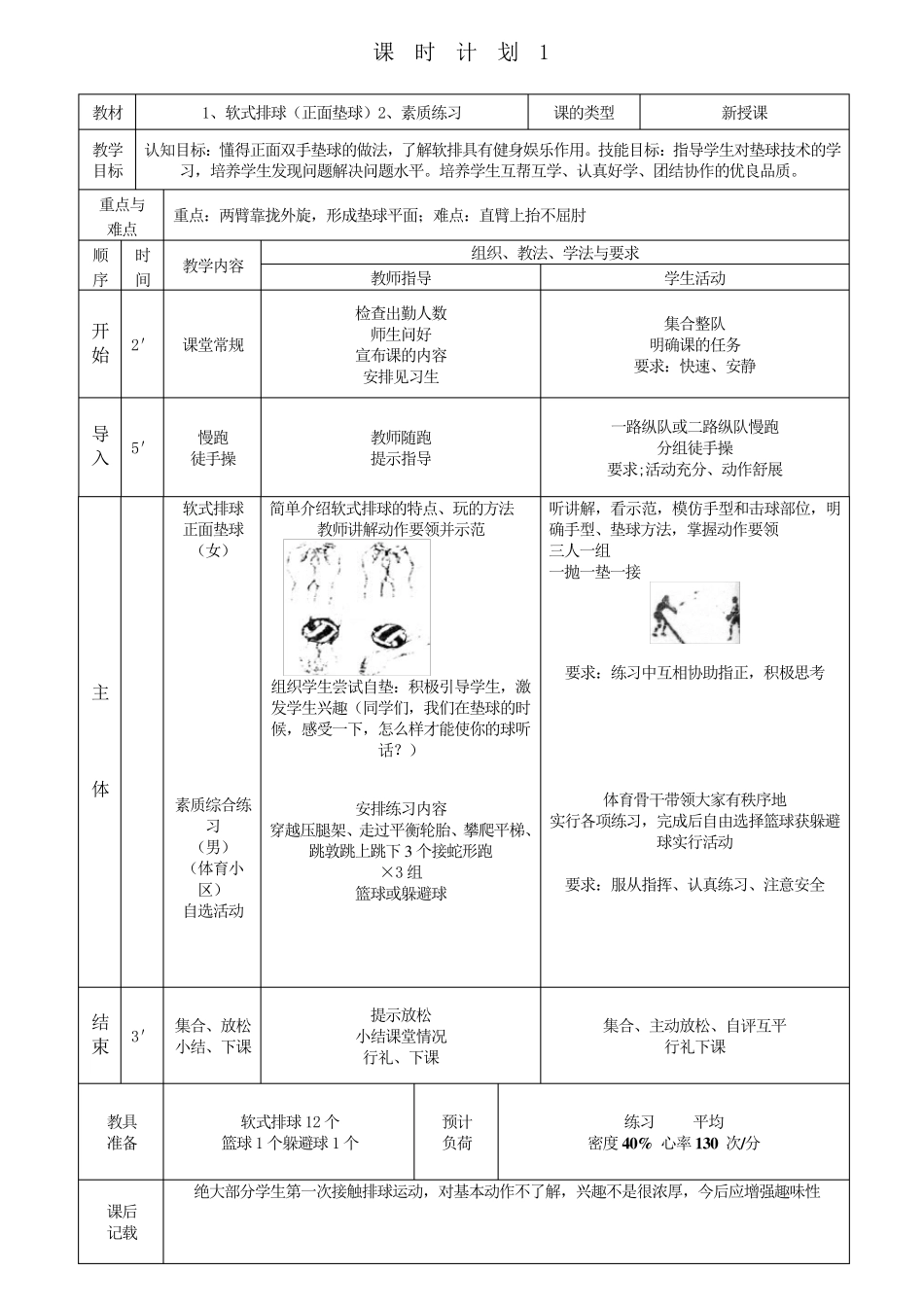 排球单元教学计划及教案_第2页