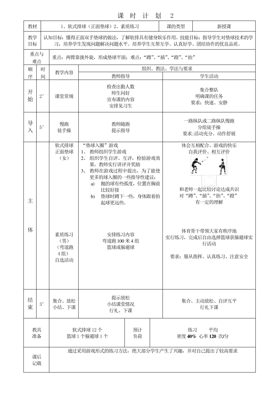 排球单元教学计划及教案_第3页