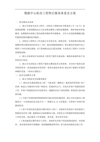 数据中心机房工程售后服务体系及方案