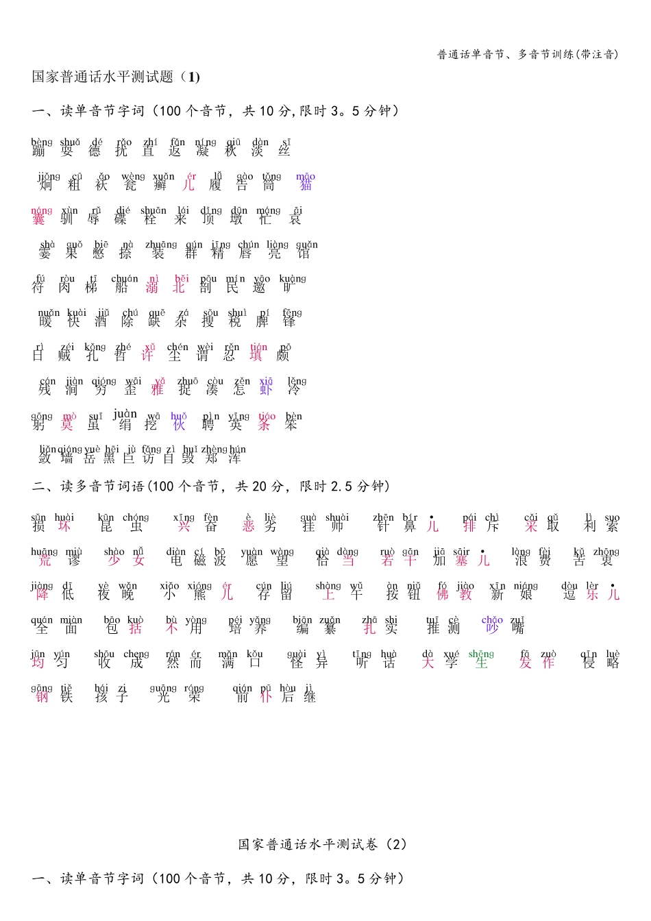 普通话单音节、多音节训练(带注音)_第1页