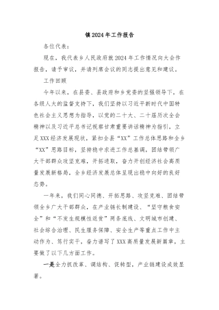 镇2024年工作报告