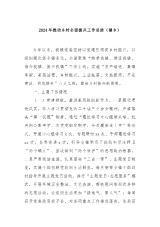 2024年推动乡村全面振兴工作总结（镇乡）