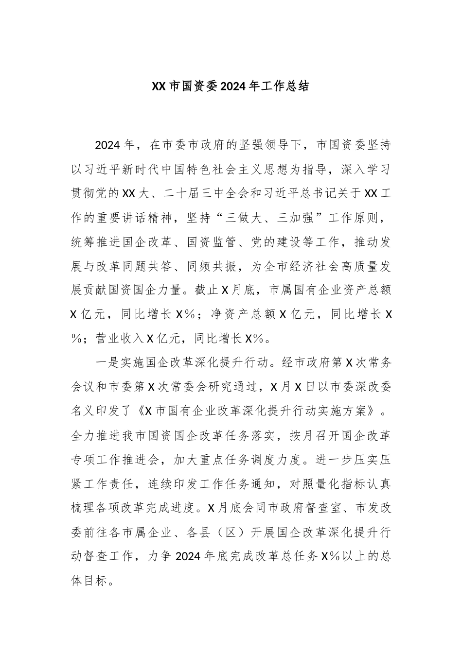 XX市国资委2024年工作总结_第1页