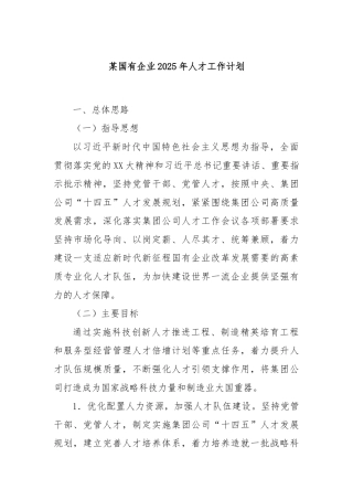 某国有企业2025年人才工作计划