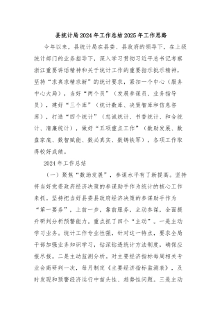 县统计局2024年工作总结2025年工作思路