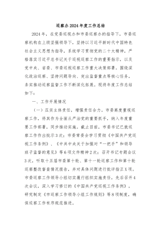 巡察办2024年度工作总结