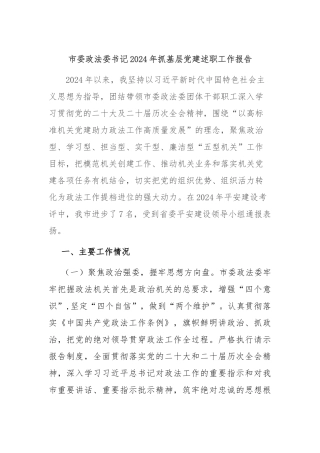 市委政法委书记2024年抓基层党建述职工作报告