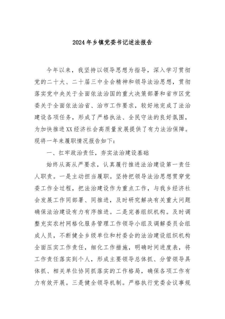 2024年乡镇党委书记述法报告_第1页