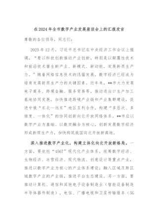 在2024年全市数字产业发展座谈会上的汇报发言