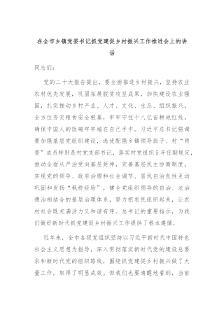在全市乡镇党委书记抓党建促乡村振兴工作推进会上的讲话