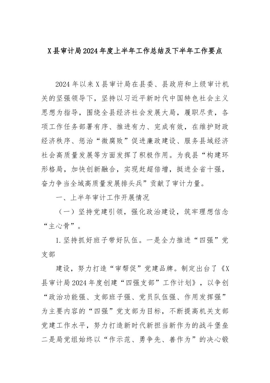 X县审计局2024年度上半年工作总结及下半年工作要点_第1页