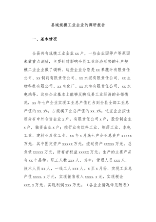 县域规模工业企业的调研报告