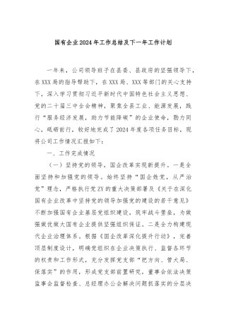国有企业2024年工作总结及下一年工作计划