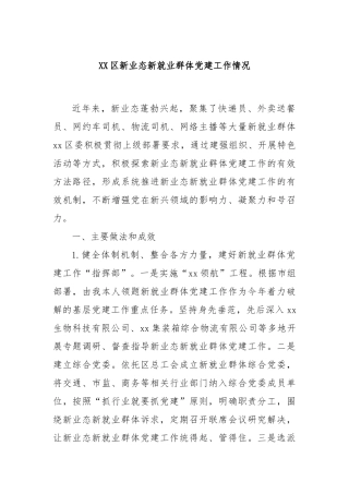 XX区新业态新就业群体党建工作情况