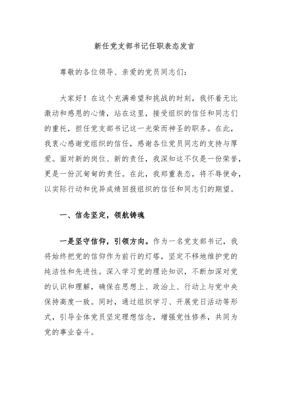 新任党支部书记任职表态发言_第1页