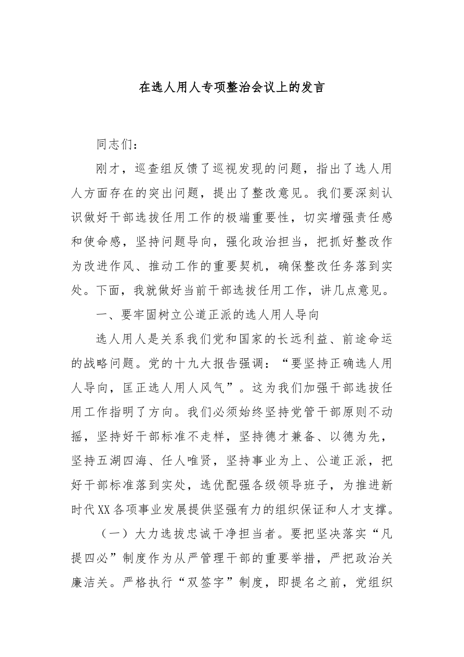 在选人用人专项整治会议上的发言_第1页