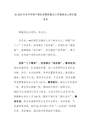在2024年全市年轻干部队伍建设重点工作推进会上的汇报发言
