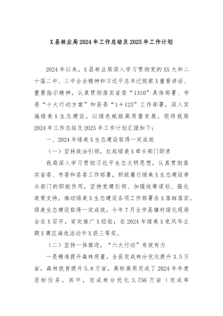 X县林业局2024年工作总结及2025年工作计划