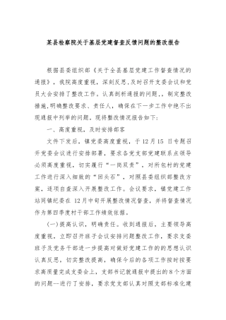 某县检察院关于基层党建督查反馈问题的整改报告