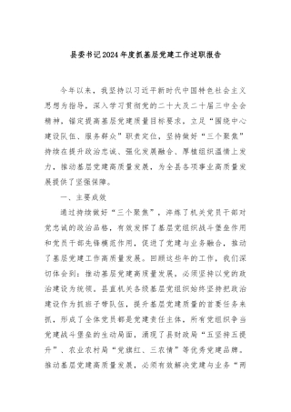县委书记2024年度抓基层党建工作述职报告