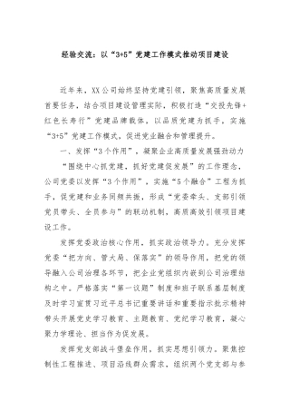 经验交流：以“3+5”党建工作模式推动项目建设