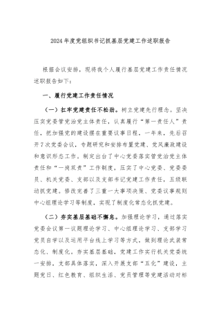 2024年度党组织书记抓基层党建工作述职报告