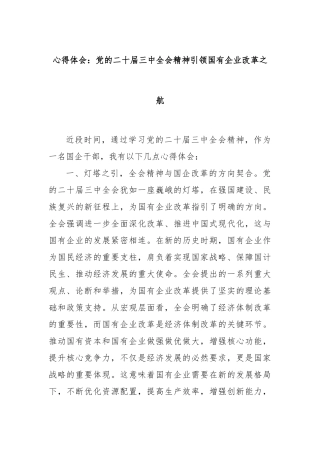 心得体会：党的二十届三中全会精神引领国有企业改革之航