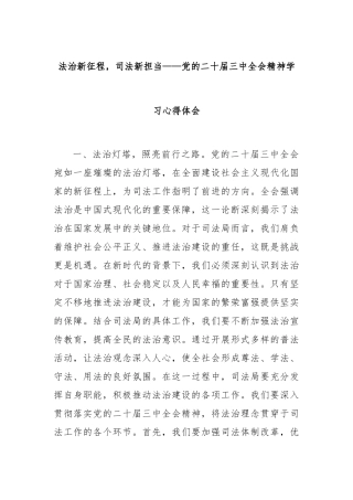 法治新征程，司法新担当——党的二十届三中全会精神学习心得体会