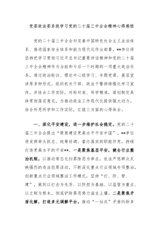 党委政法委系统学习党的二十届三中全会精神心得感悟