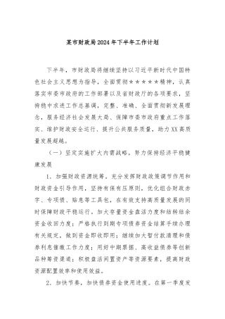 某市财政局2024年下半年工作计划