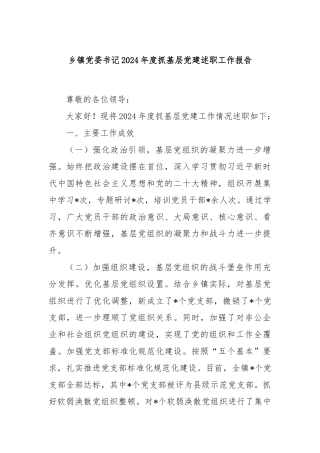 乡镇党委书记2024年度抓基层党建述职工作报告