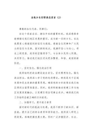 当选乡长任职表态发言（2）
