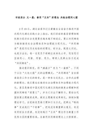 市政府办 文一晨：善用“五共”好理念 共绘治理同心圆