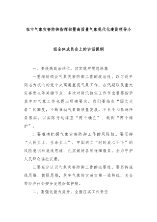 在市气象灾害防御指挥部暨高质量气象现代化建设领导小组全体成员会上的讲话提纲