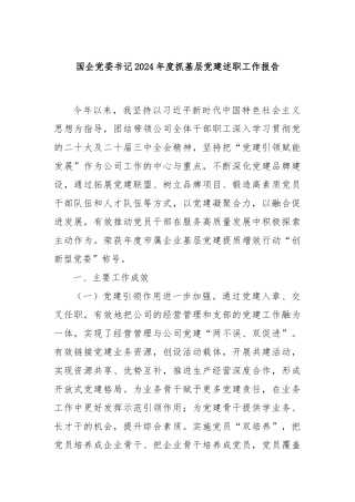 国企党委书记2024年度抓基层党建述职工作报告