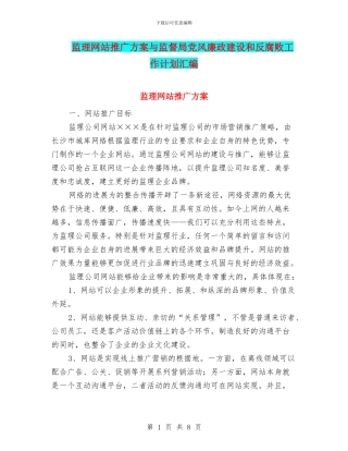 监理网站推广方案与监督局党风廉政建设和反腐败工作计划汇编