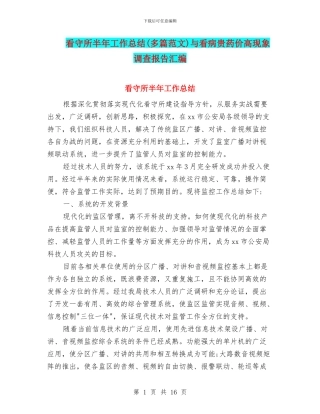看守所半年工作总结与看病贵药价高现象调查报告汇编