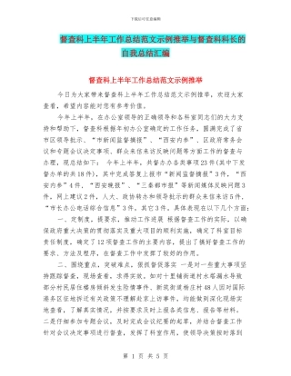 督查科上半年工作总结范文示例推荐与督查科科长的自我总结汇编